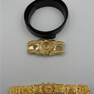 SOLD Gay Boyer Gold Belt Buckle and Black belt with extra gold buckle